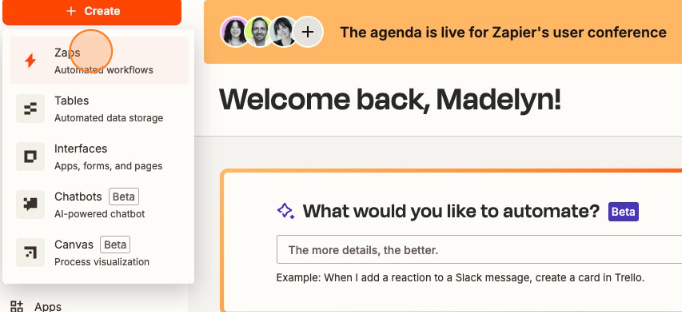 Zapier Automation Create Zap